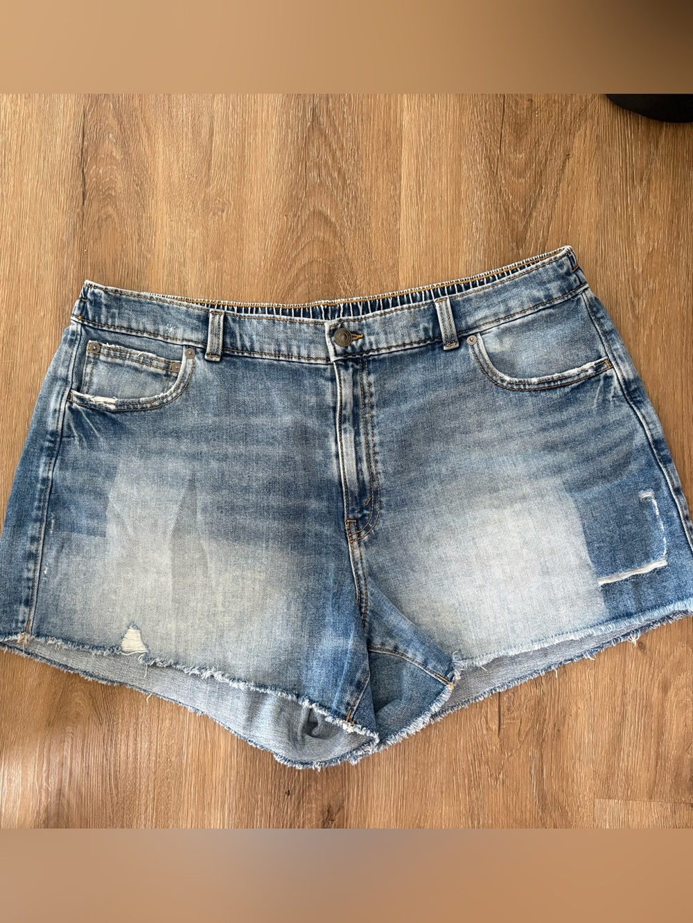 High-Rise Denim Shorts in Light Blue